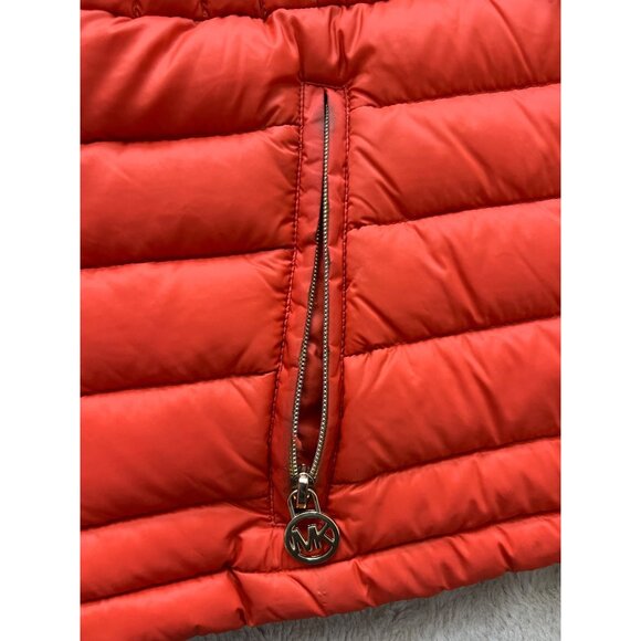 Michael Kors Womens Red Packable Down Fill Jacket Size L Gold MK Zipper Lightwei - Picture 9 of 16